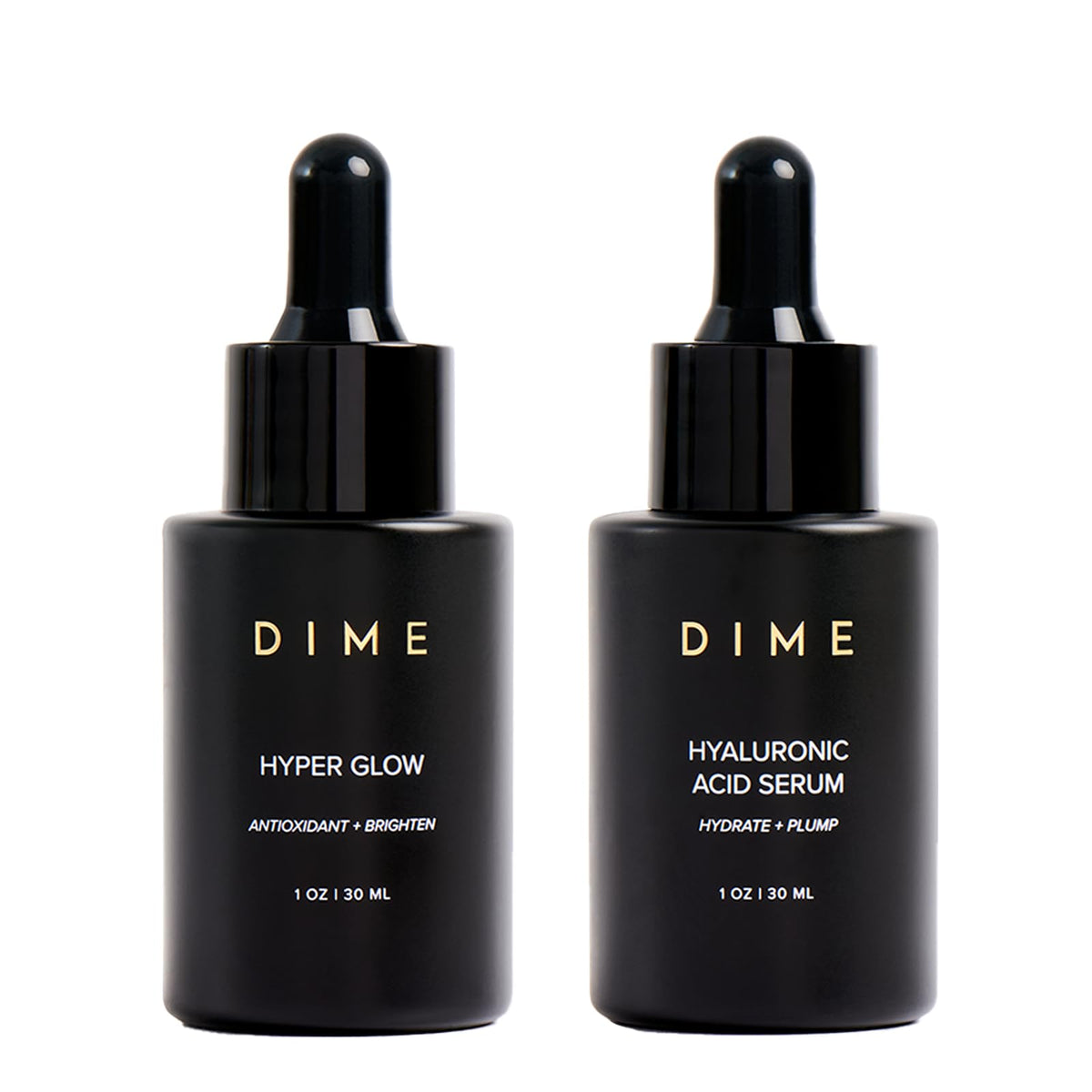 DIME Beauty Serum Set - Hyaluronic Acid and Vitamin C Face Serum Duo for Dark Spots, Brightening and Hydrating, Anti-Aging Firming Skincare Set, Vegan, Cruelty-Free, 1 oz / 30 ml Each