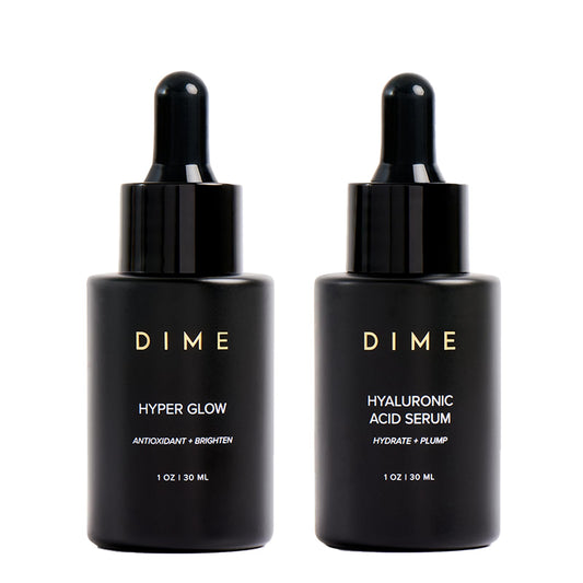 DIME Beauty Serum Set - Hyaluronic Acid and Vitamin C Face Serum Duo for Dark Spots, Brightening and Hydrating, Anti-Aging Firming Skincare Set, Vegan, Cruelty-Free, 1 oz / 30 ml Each