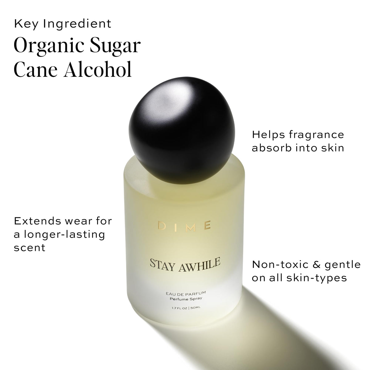 DIME Beauty Stay Awhile Perfume for Women, Warm Gourmand with Toasted Pistachio, Cashmere Musk, and Vanilla Bean Clean, Vegan, Cruelty-Free Fragrance, 1.7 oz / 50 ml