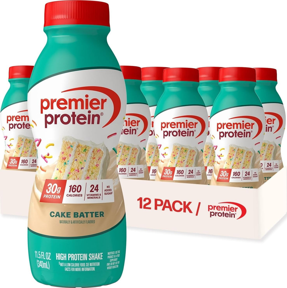 Premier Protein +Energy 30g High Protein Shake, Café Latte, 12 Pack