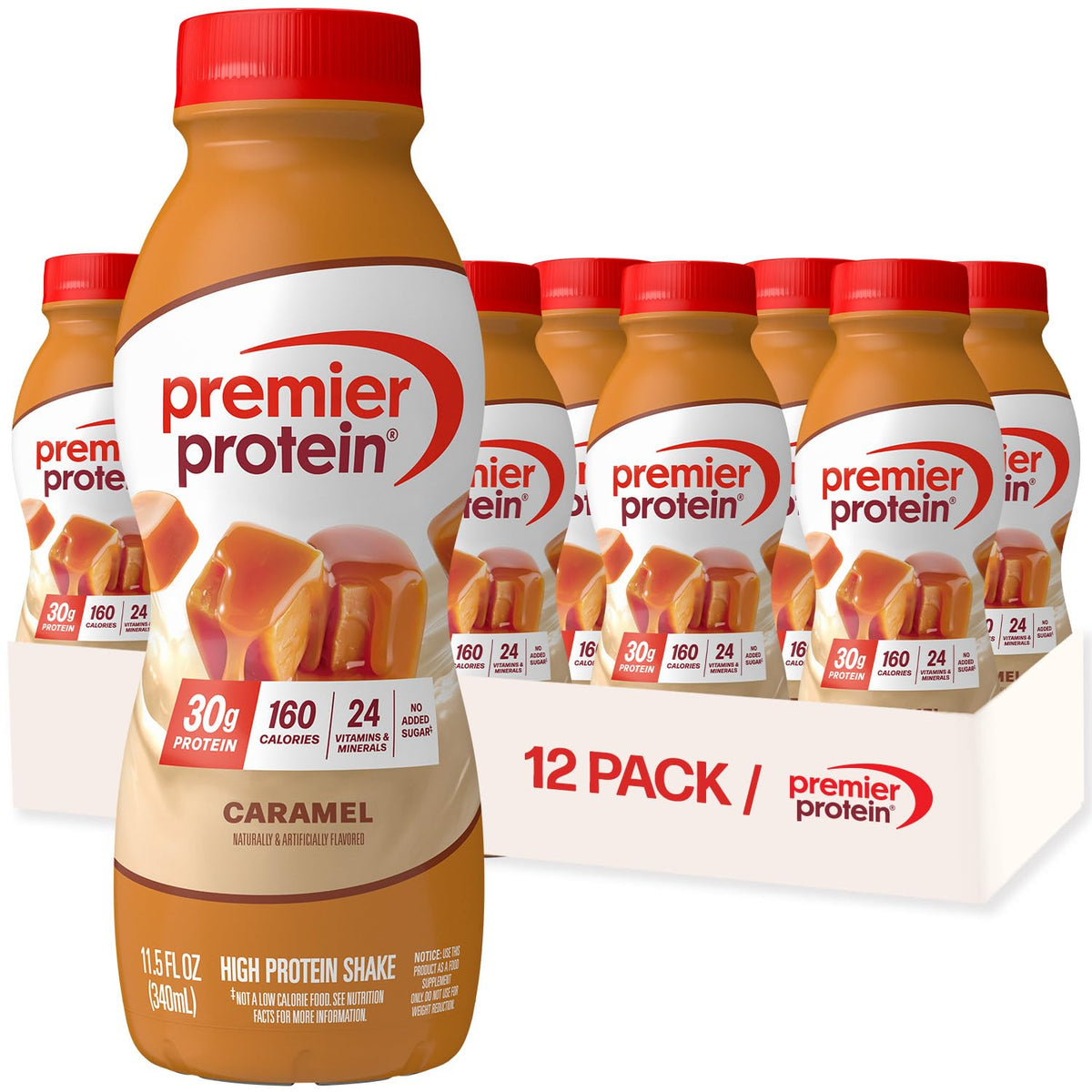 Premier Protein +Energy 30g High Protein Shake, Café Latte, 12 Pack