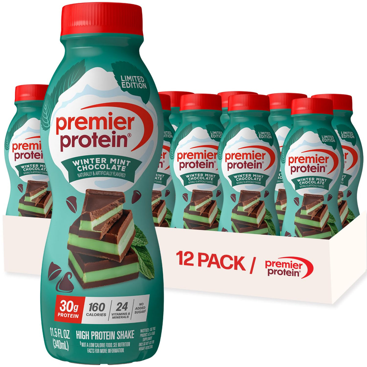 Premier Protein +Energy 30g High Protein Shake, Café Latte, 12 Pack