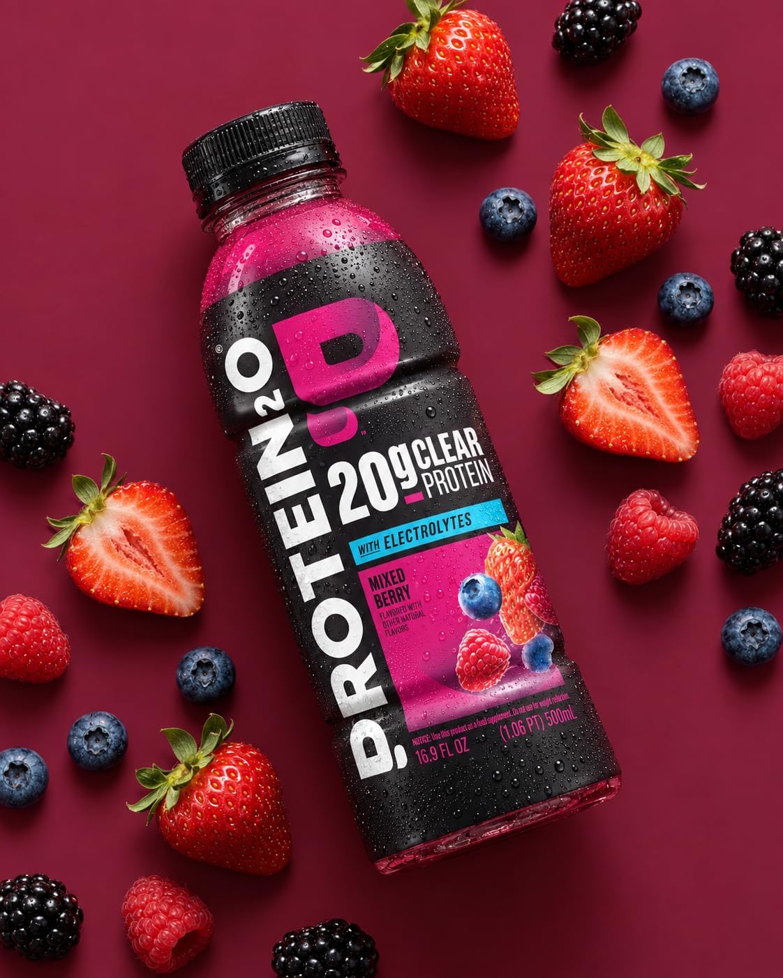 Protein2o Hydration Drink - 2-in-1 Liquid Clear Whey Protein Isolate and Electrolyte Drink - 20g Protein, Vitamins B5, B6 - Post-Workout Recovery - 16.9 Fl Oz - 12 Count Mixed Berry