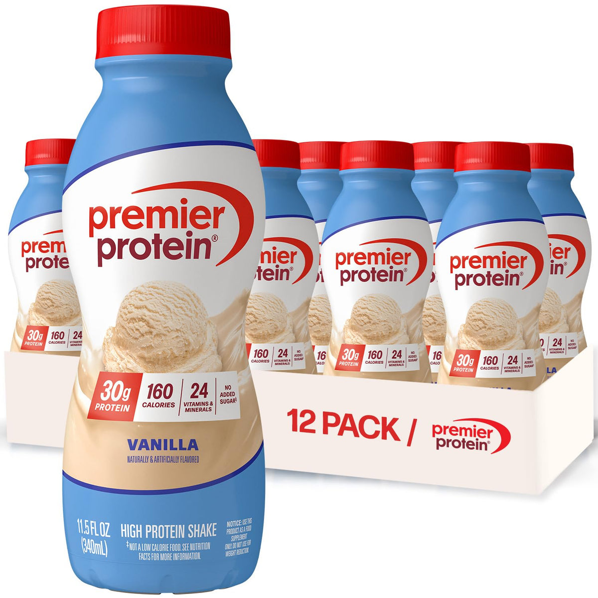 Premier Protein +Energy 30g High Protein Shake, Café Latte, 12 Pack