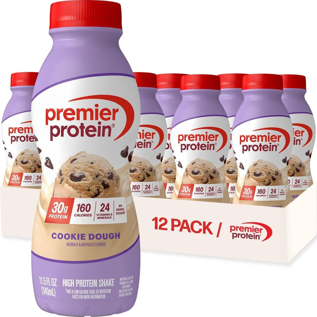 Premier Protein +Energy 30g High Protein Shake, Café Latte, 12 Pack