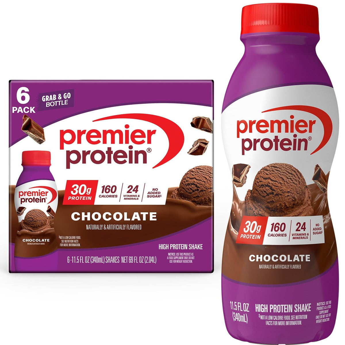 Premier Protein +Energy 30g High Protein Shake, Café Latte, 12 Pack