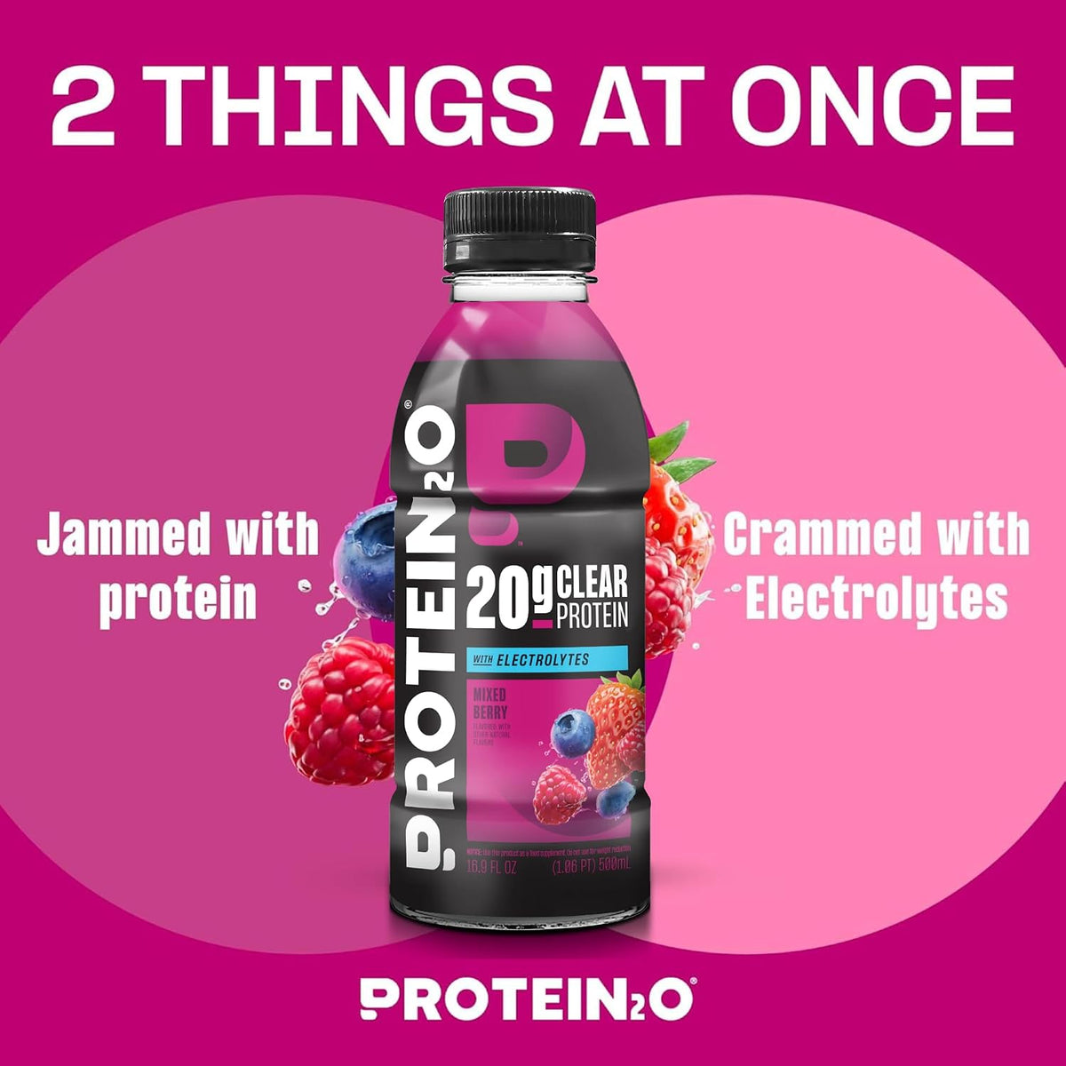 Protein2o Hydration Drink - 2-in-1 Liquid Clear Whey Protein Isolate and Electrolyte Drink - 20g Protein, Vitamins B5, B6 - Post-Workout Recovery - 16.9 Fl Oz - 12 Count Mixed Berry