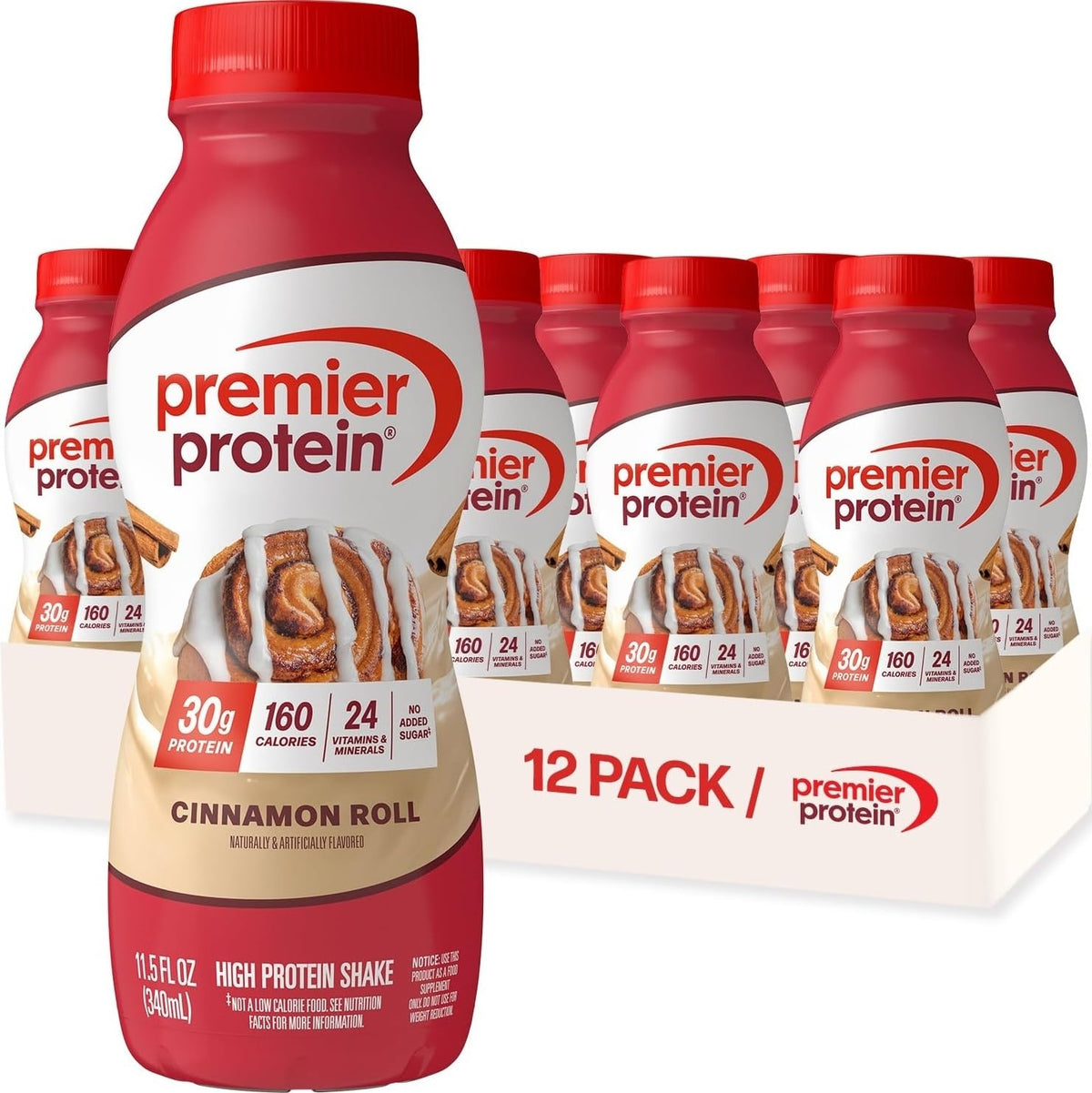 Premier Protein +Energy 30g High Protein Shake, Café Latte, 12 Pack