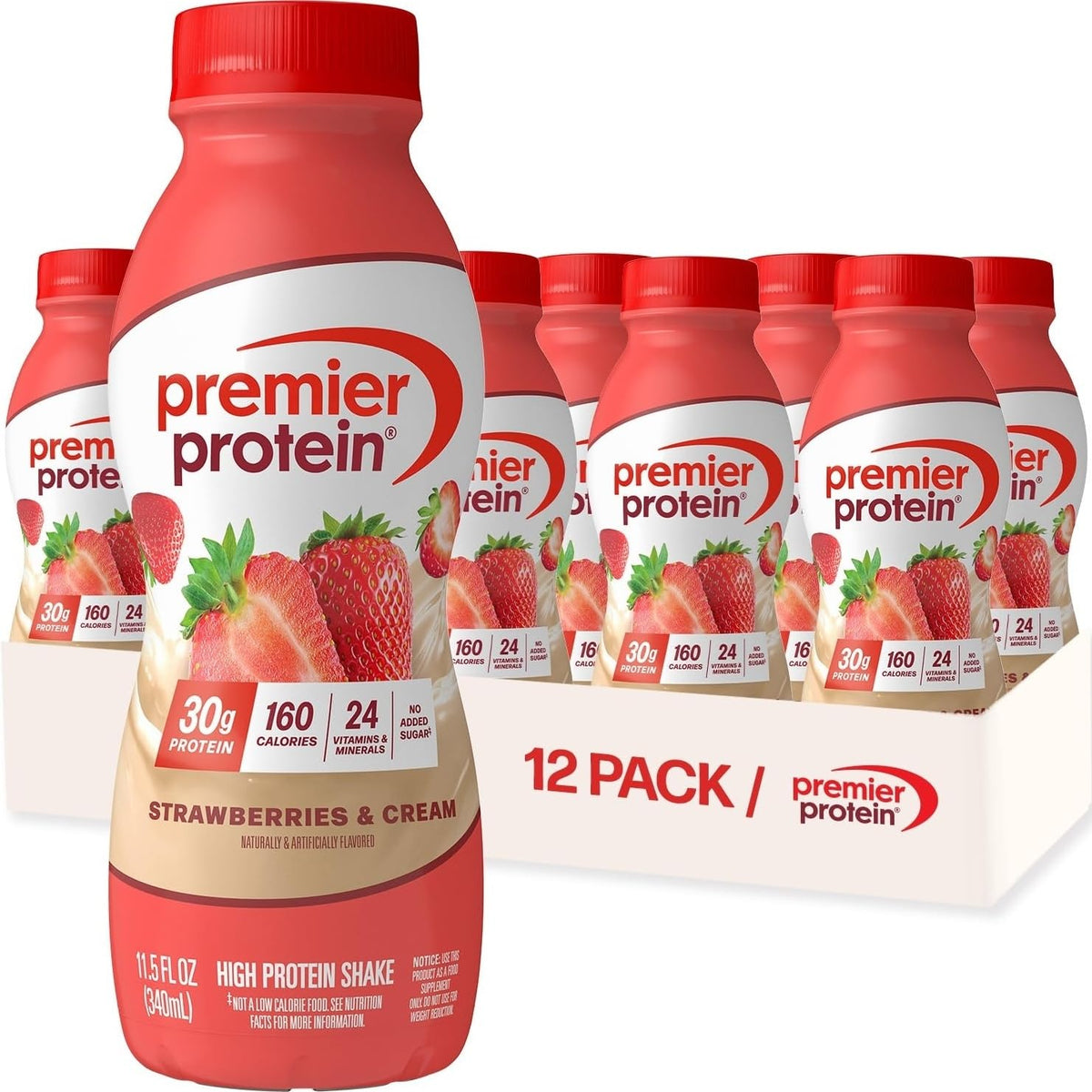 Premier Protein +Energy 30g High Protein Shake, Café Latte, 12 Pack