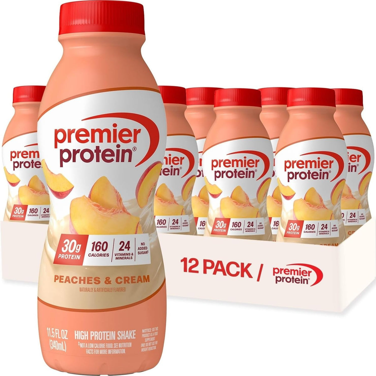Premier Protein +Energy 30g High Protein Shake, Café Latte, 12 Pack