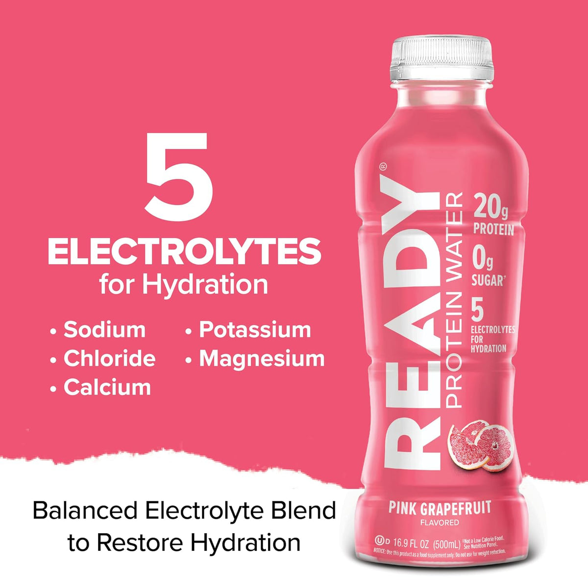 Ready Clear Protein Water, Pink Grapefruit, 20g Whey Protein Isolate 12Pack