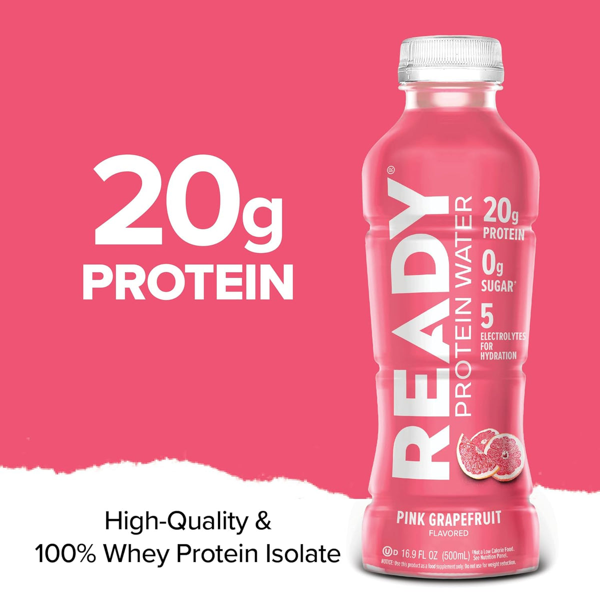 Ready Clear Protein Water, Pink Grapefruit, 20g Whey Protein Isolate 12Pack