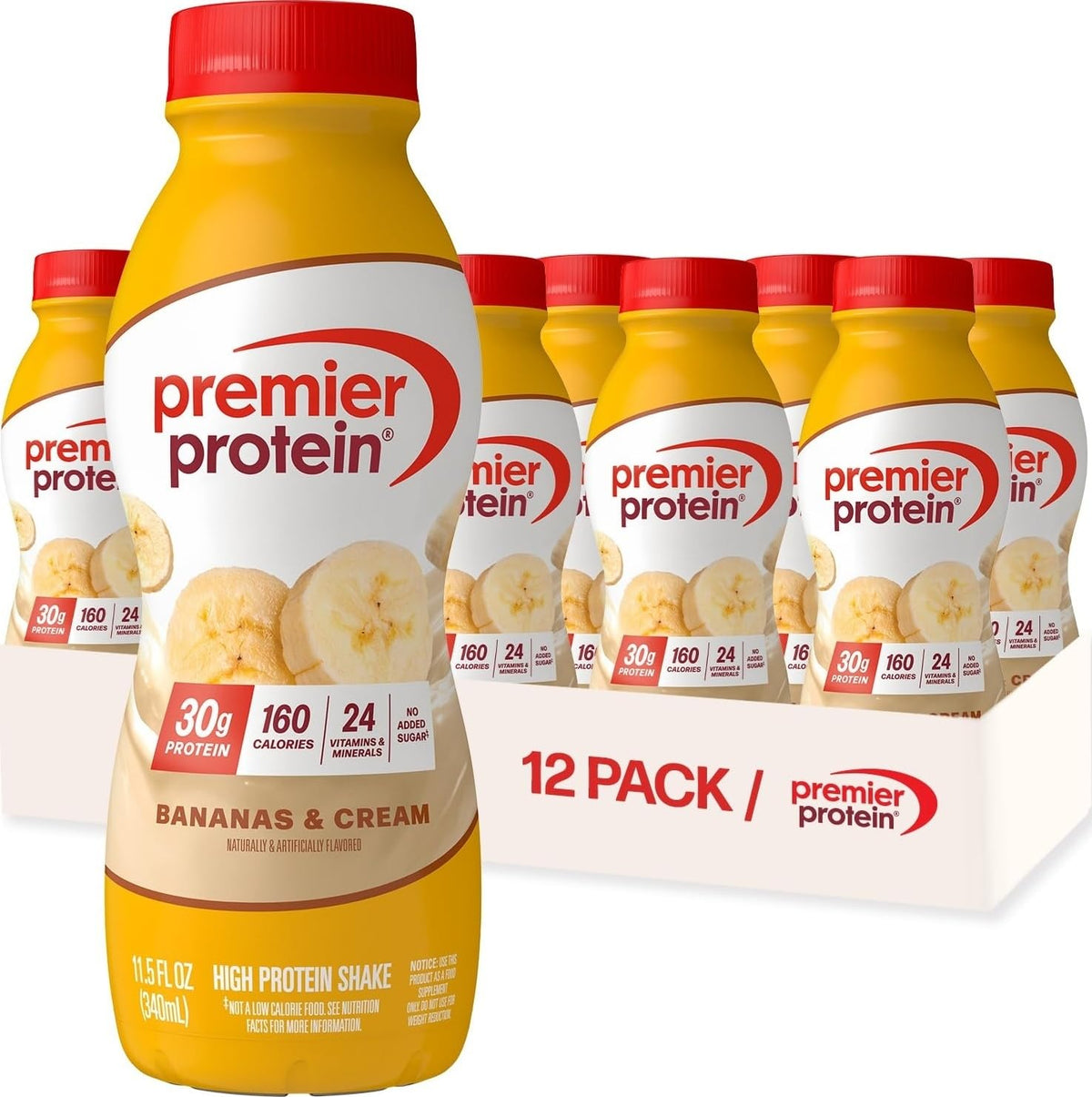 Premier Protein +Energy 30g High Protein Shake, Café Latte, 12 Pack
