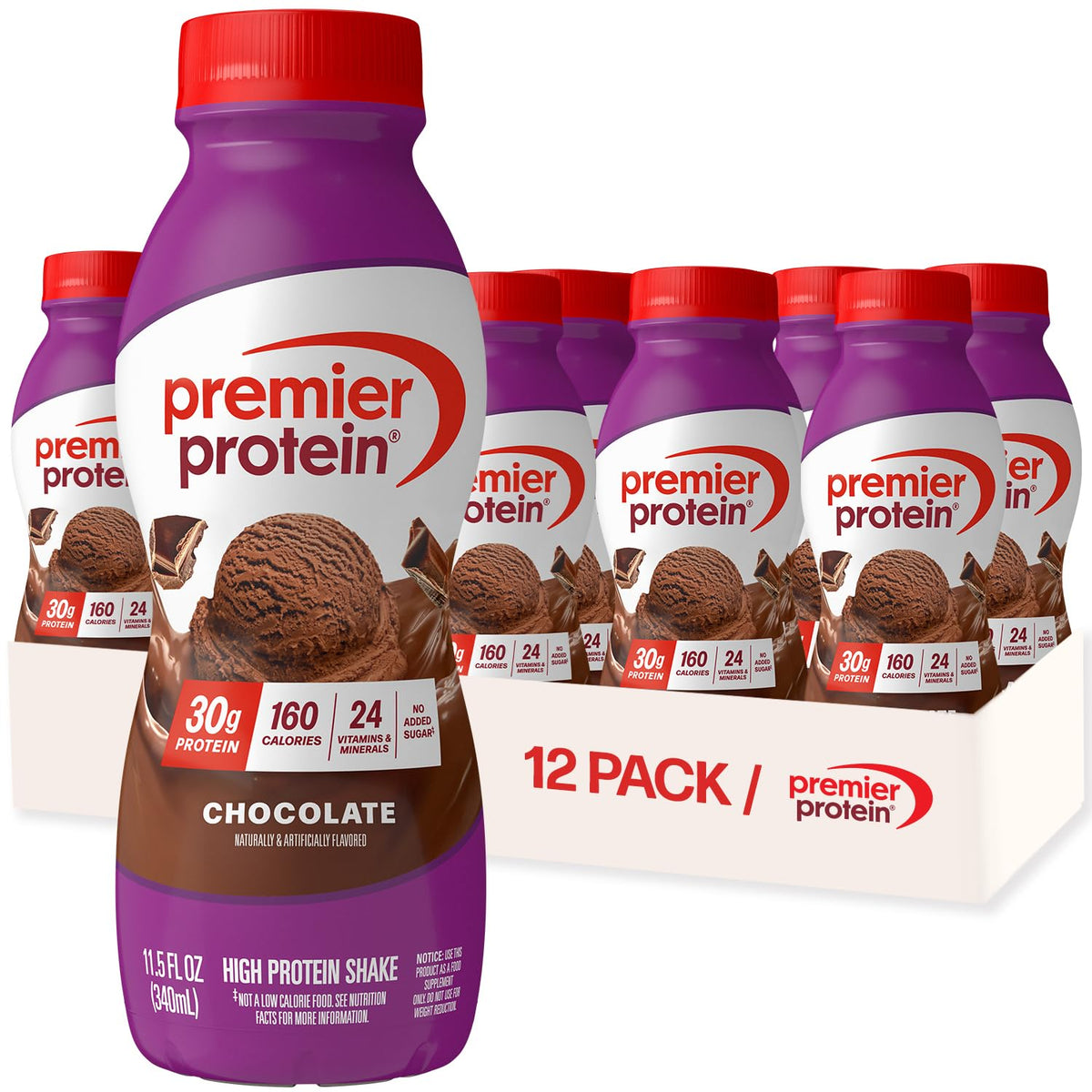 Premier Protein +Energy 30g High Protein Shake, Café Latte, 12 Pack