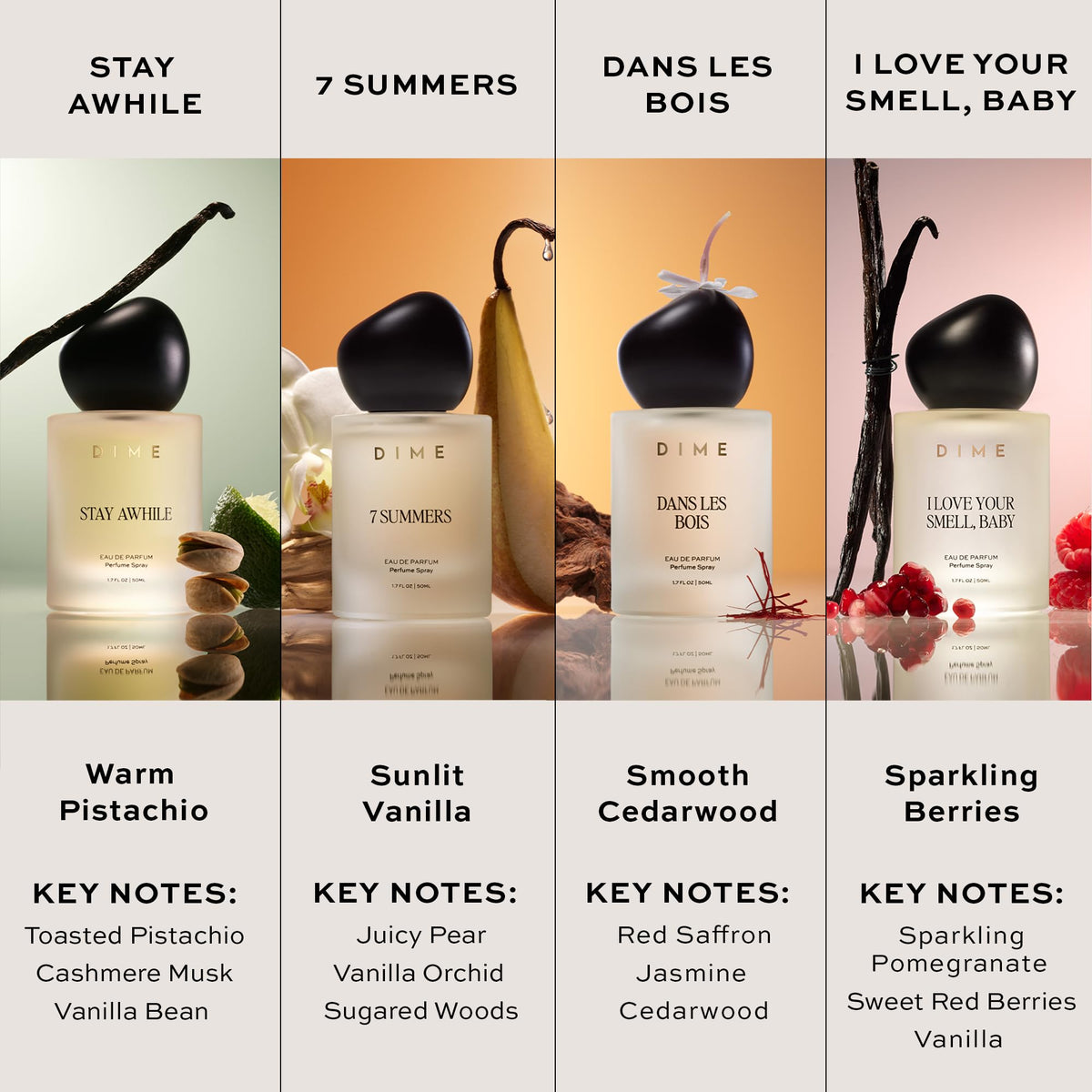 DIME Beauty Stay Awhile Perfume for Women, Warm Gourmand with Toasted Pistachio, Cashmere Musk, and Vanilla Bean Clean, Vegan, Cruelty-Free Fragrance, 1.7 oz / 50 ml