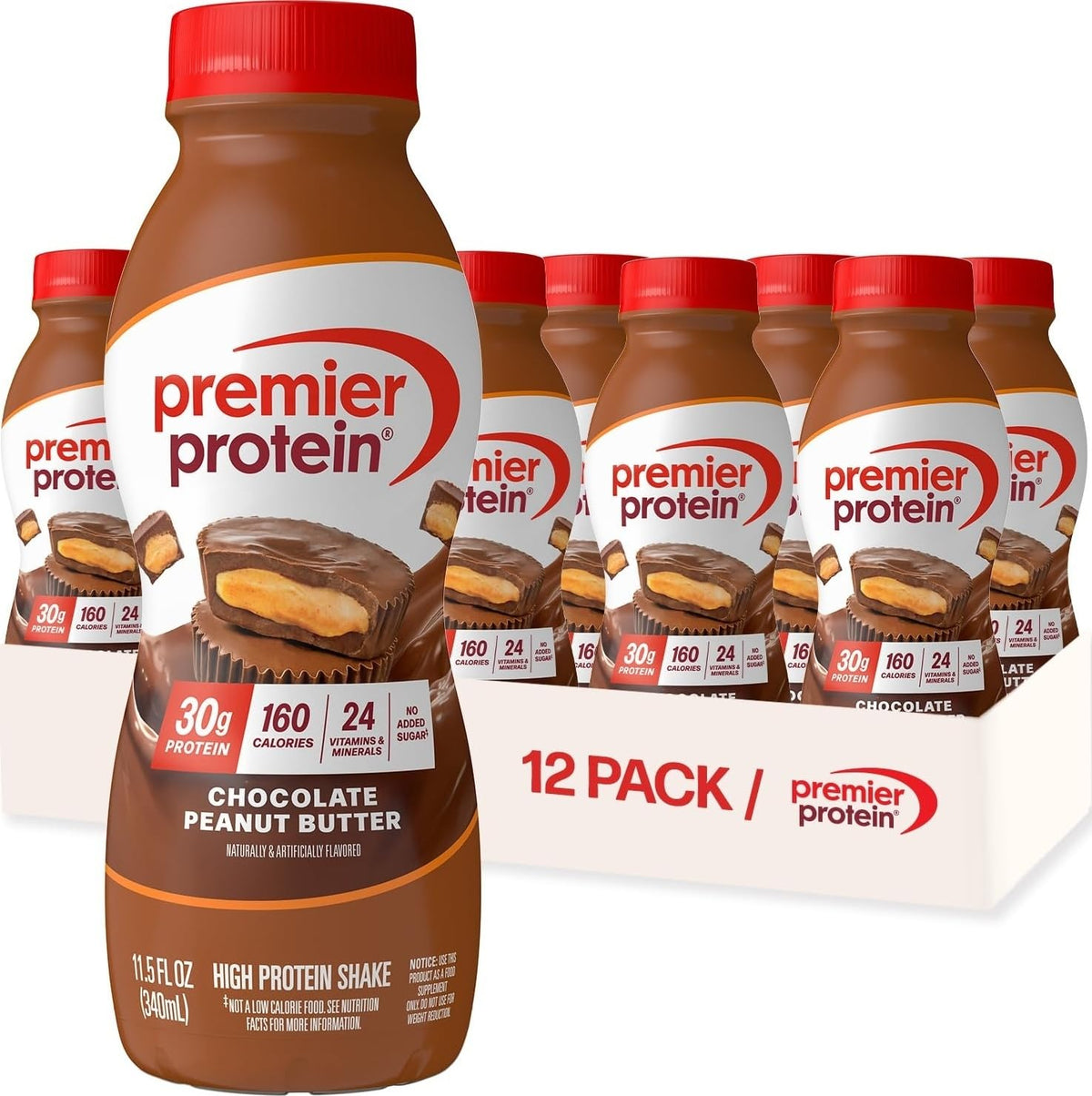Premier Protein +Energy 30g High Protein Shake, Café Latte, 12 Pack