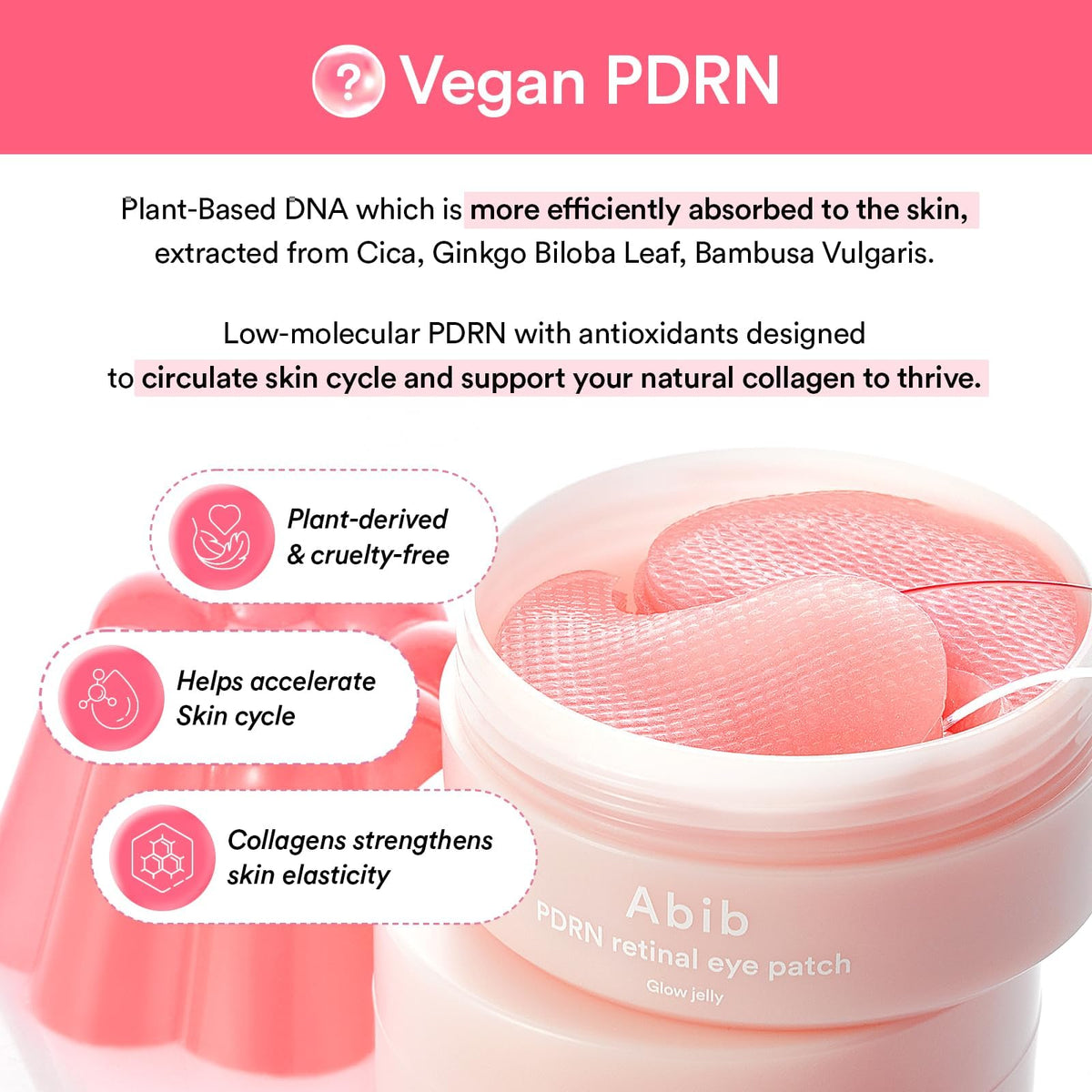 Abib PDRN Retinal Eye Patches for Rejuvenating & Puffy Eyes with Glow Jelly, Niacinamide, 60 Count, Korean Skin Care