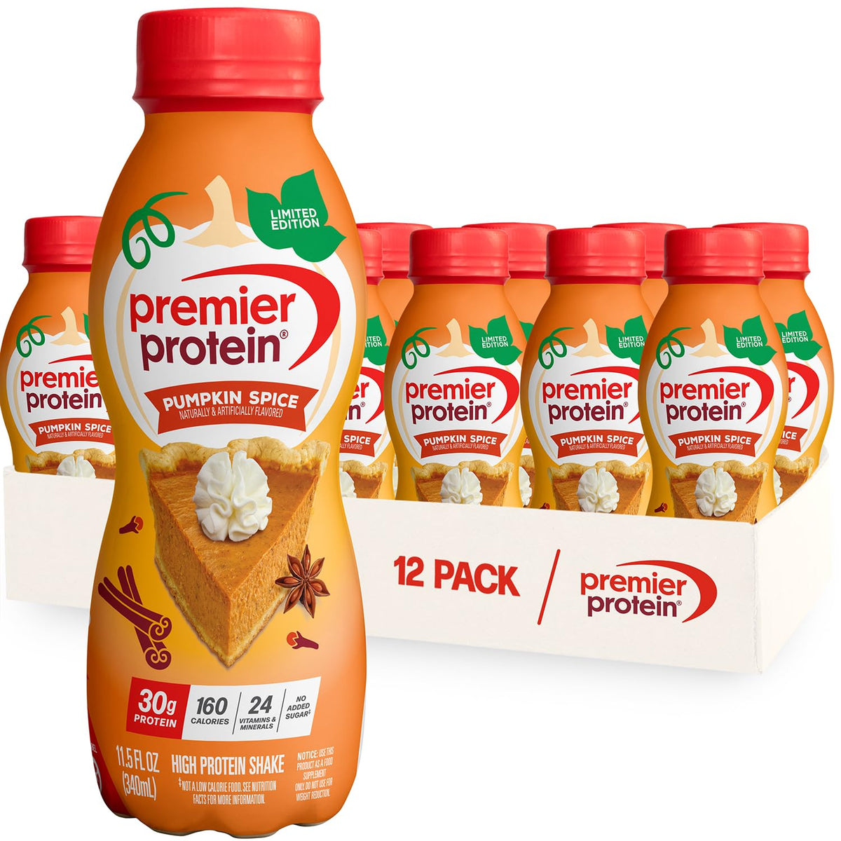 Premier Protein +Energy 30g High Protein Shake, Café Latte, 12 Pack