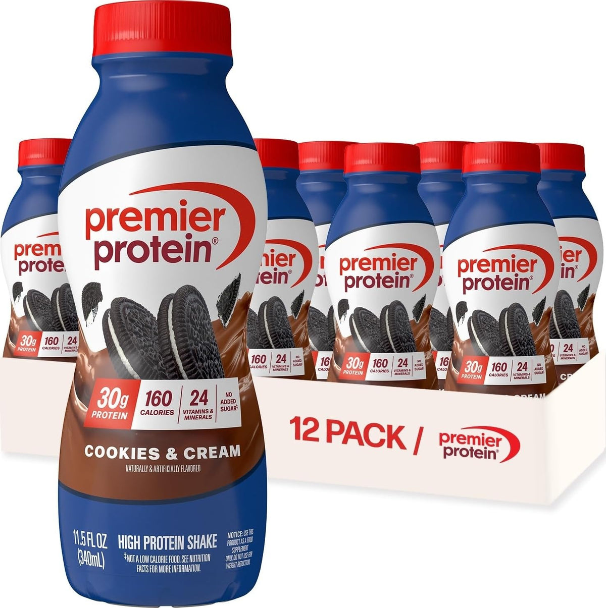 Premier Protein +Energy 30g High Protein Shake, Café Latte, 12 Pack