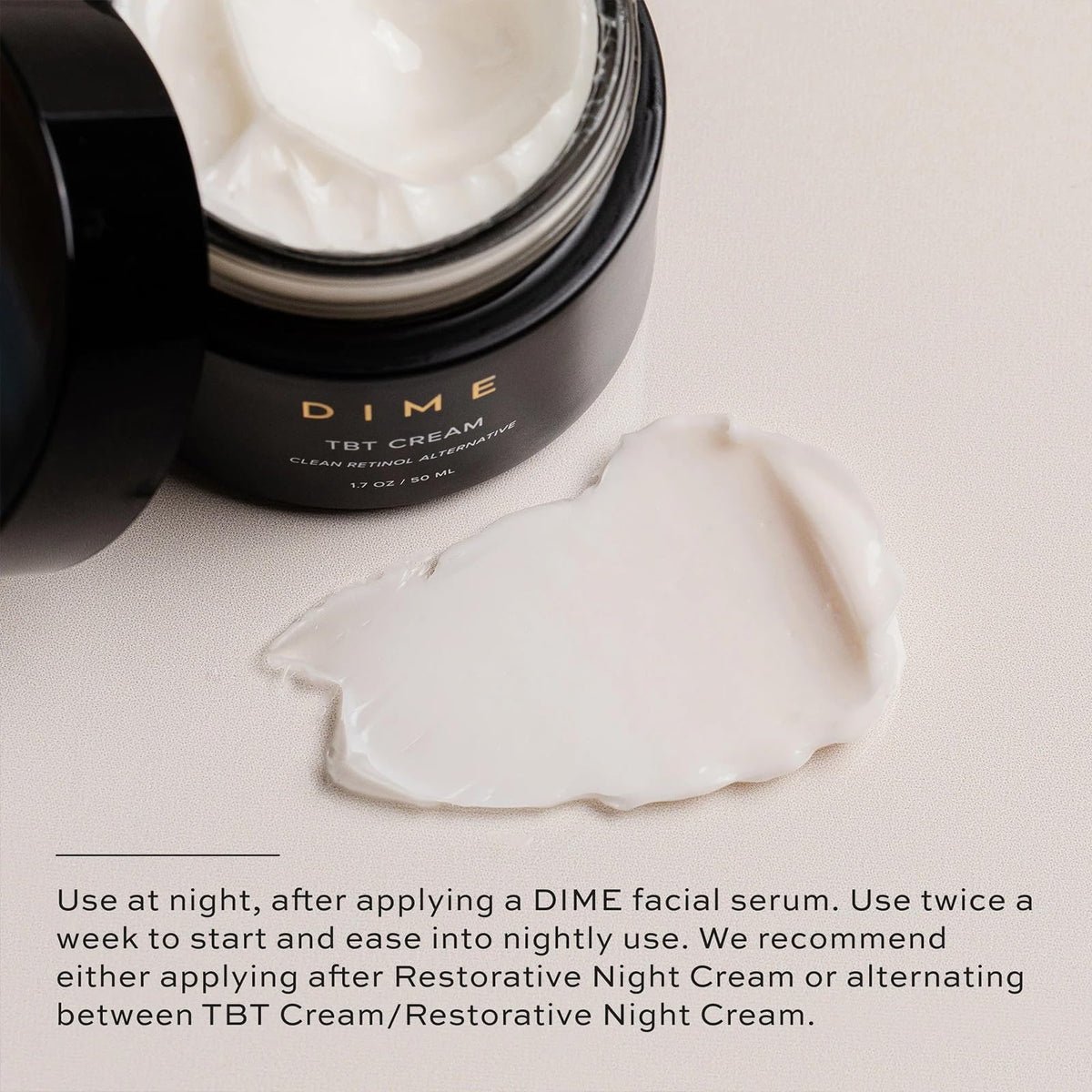 DIME Beauty TBT Cream - Anti-Wrinkle Night Cream with Bakuchiol Retinol Alternative for Fine Lines, Firming and Smoothing Face Moisturizer, Vegan, Cruelty-Free, 1.7 oz / 50 ml