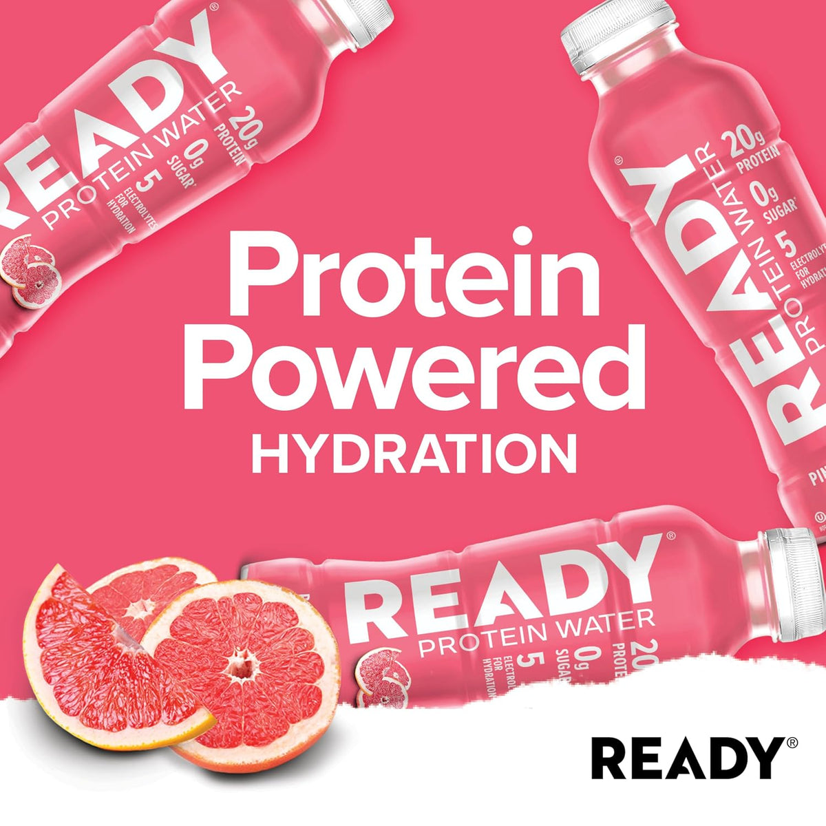 Ready Clear Protein Water, Pink Grapefruit, 20g Whey Protein Isolate 12Pack