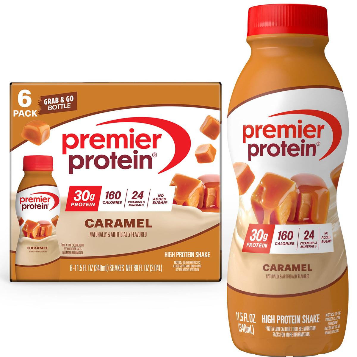 Premier Protein +Energy 30g High Protein Shake, Café Latte, 12 Pack