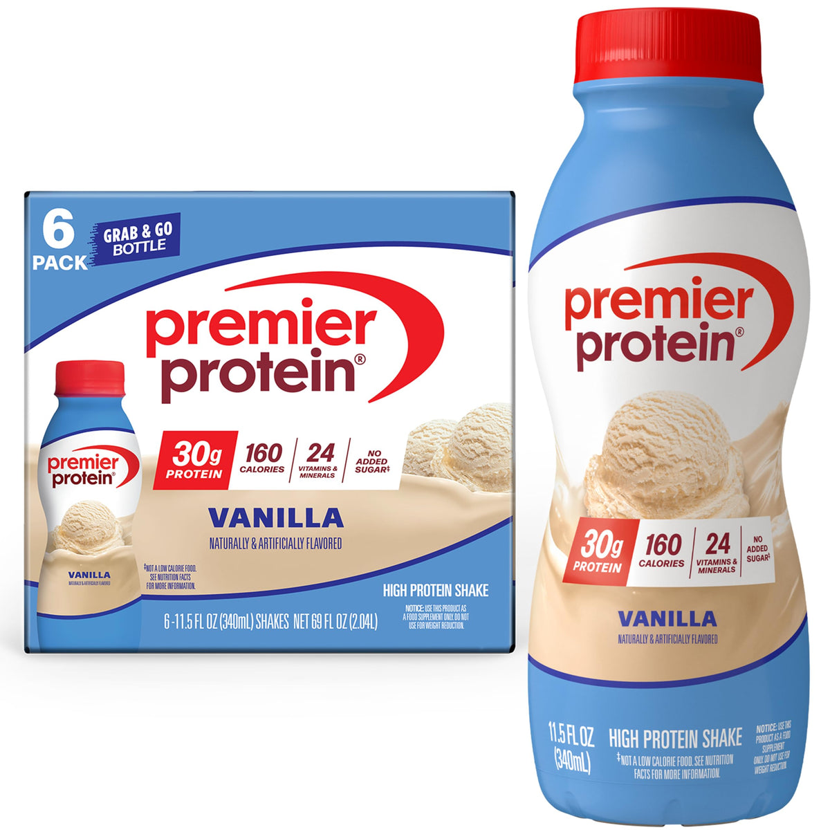 Premier Protein +Energy 30g High Protein Shake, Café Latte, 12 Pack