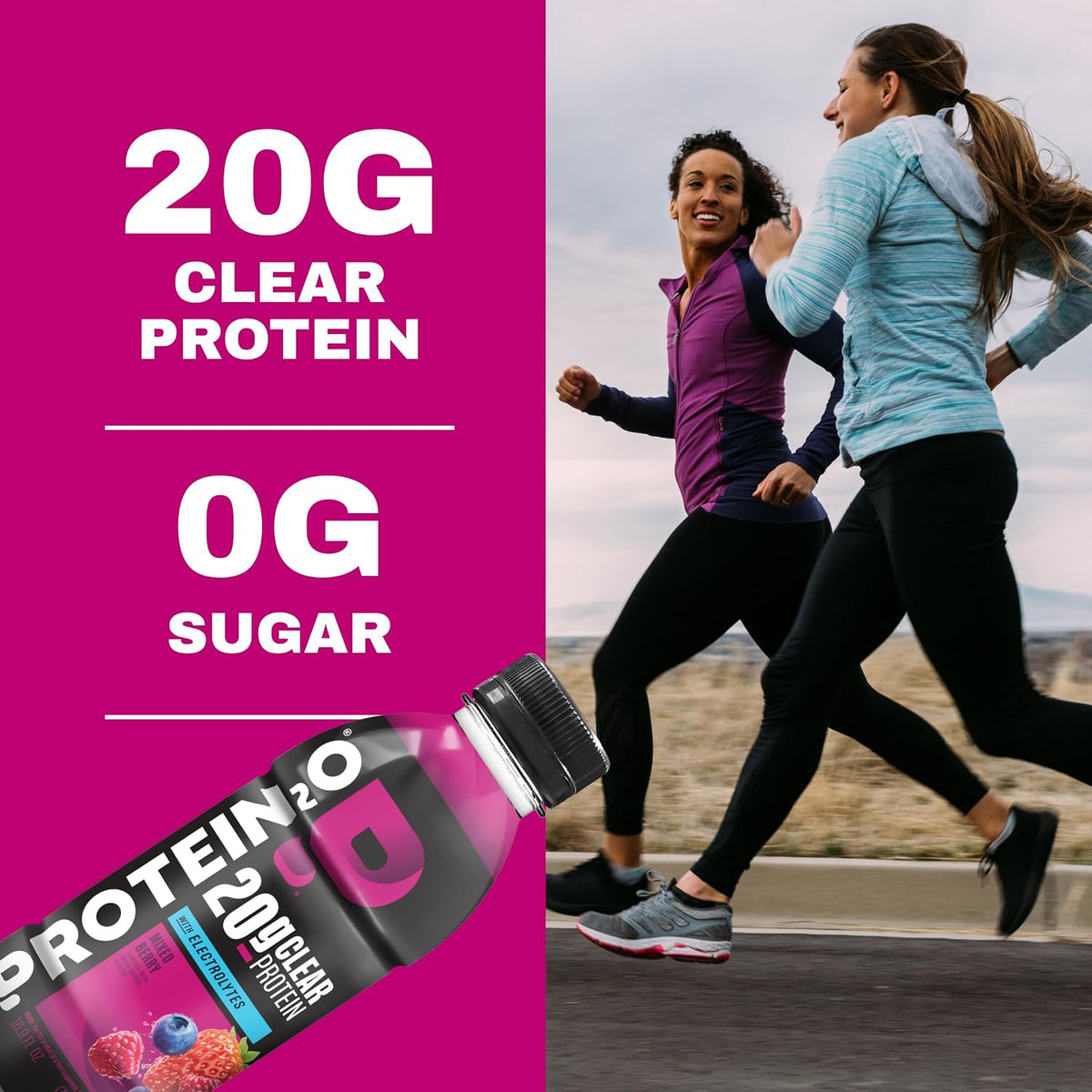 Protein2o Hydration Drink - 2-in-1 Liquid Clear Whey Protein Isolate and Electrolyte Drink - 20g Protein, Vitamins B5, B6 - Post-Workout Recovery - 16.9 Fl Oz - 12 Count Mixed Berry