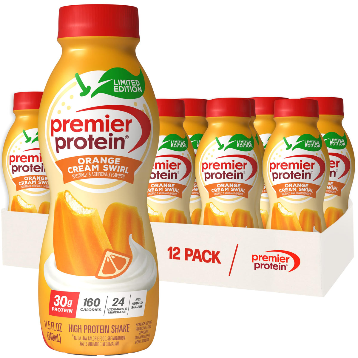 Premier Protein +Energy 30g High Protein Shake, Café Latte, 12 Pack